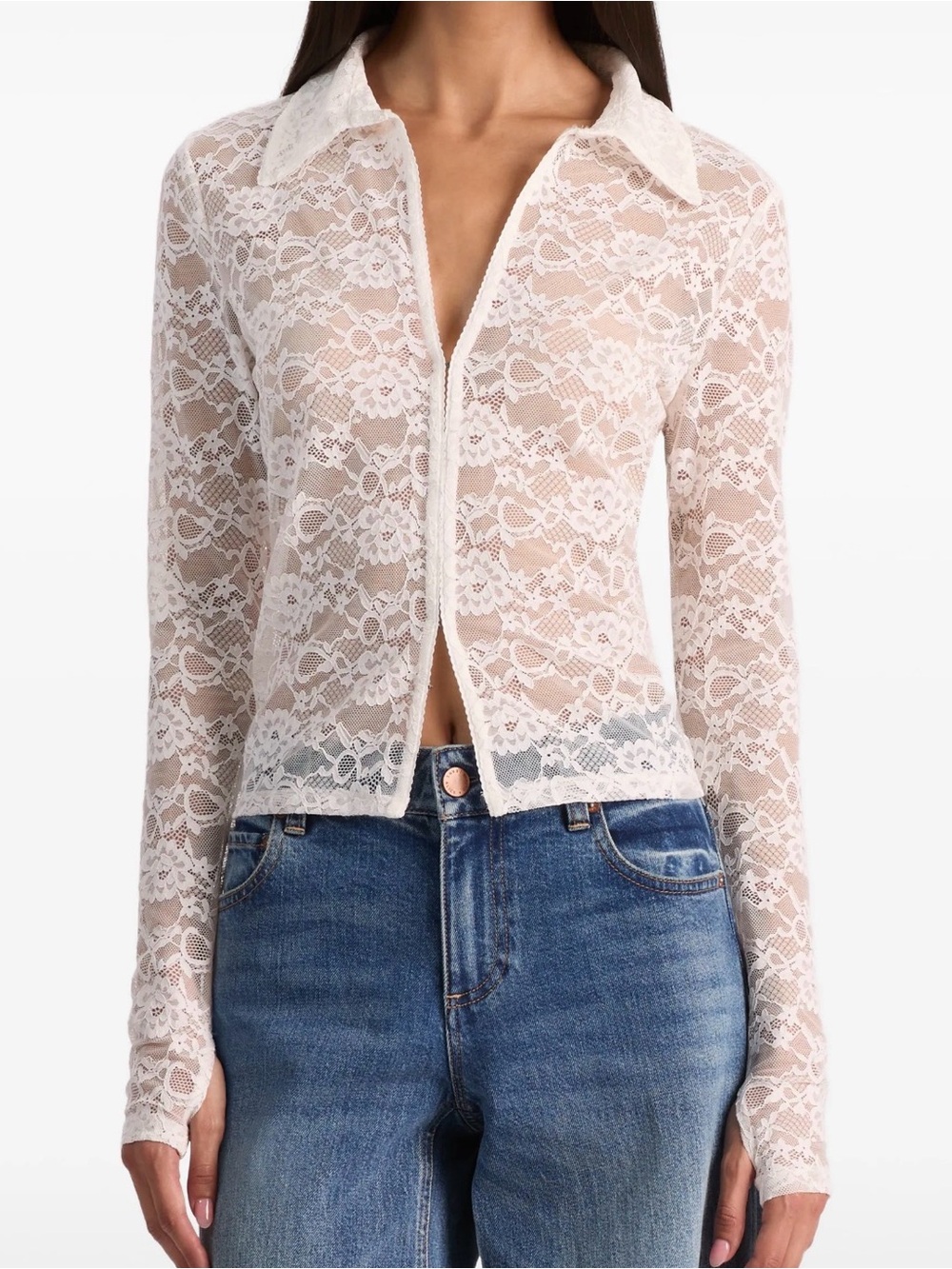 Alice + Olivia White Lace button down